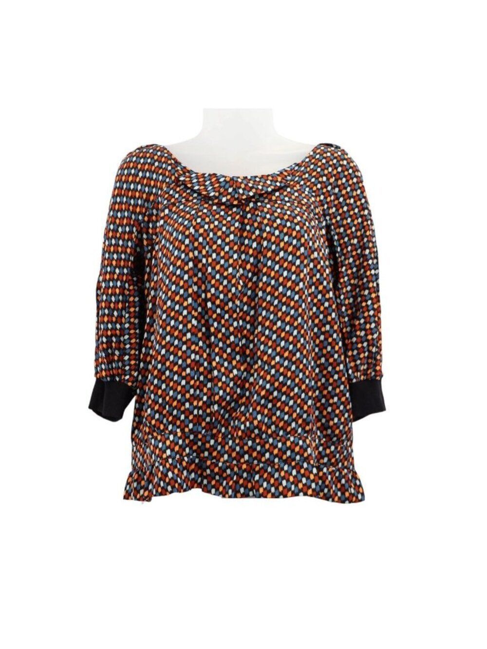 SEE By CHLOE 100% Silk Blouse Top Women's Size 4 Multicolor Pleated Geometric